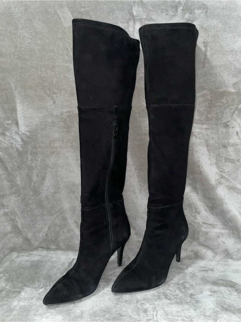 Tahari Ali Black Suede Over-the-Knee Boots Pointed Toe Stiletto Heel Size 8.5